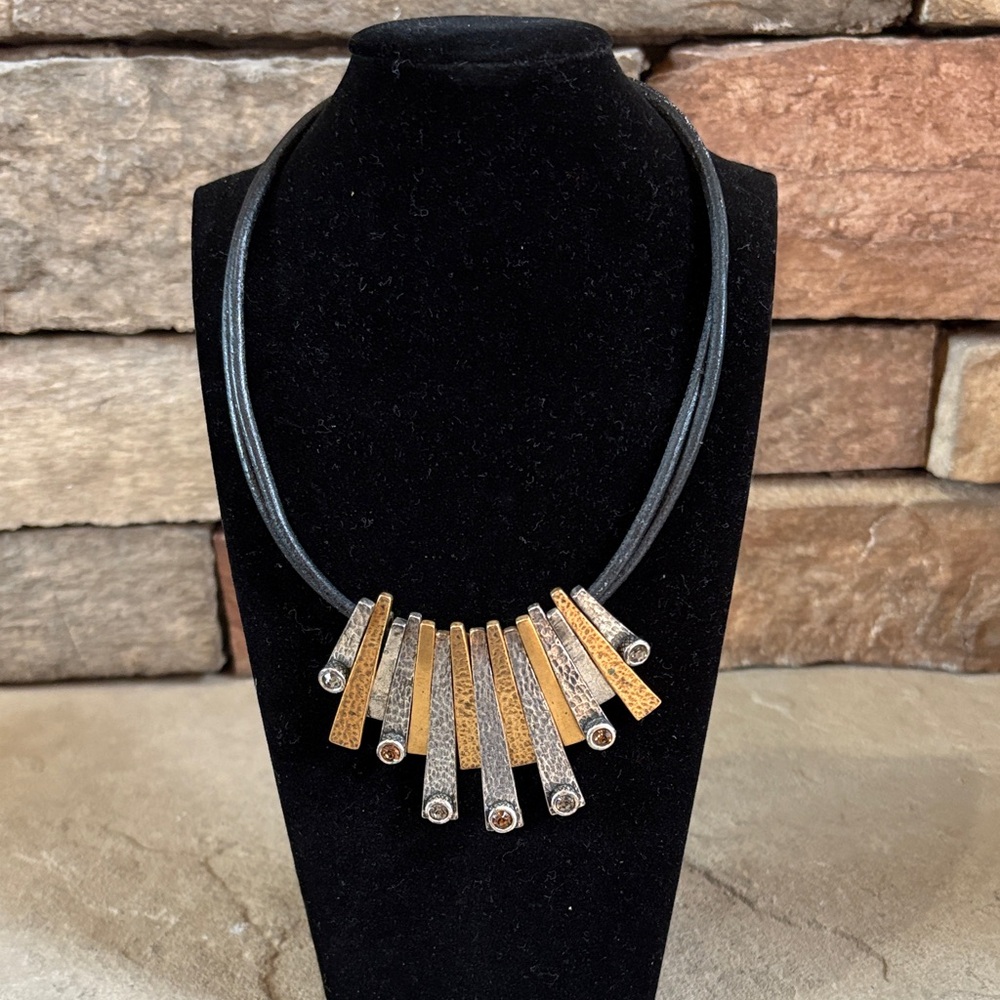 Chico’s mixed metal on black cord necklace
